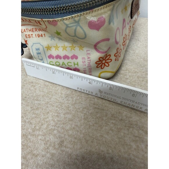 Y2K COACH MULTICOLOR RAINBOW LAMINATED BANDANA BLUE TOP HANDLE POUCH BAG PURSE - Picture 6 of 12